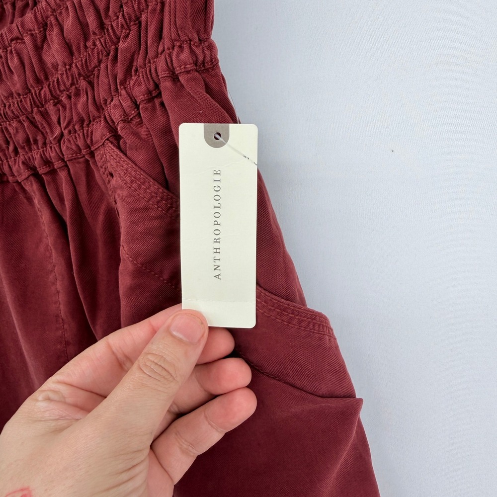 Anthropologie Wine Smocked Waist Barrel Pants Burgundy Relaxed Tall XS NEW - Picture 4 of 5